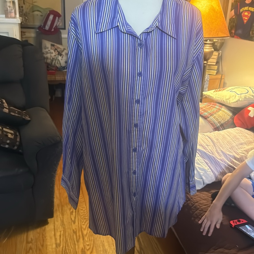 Roamans Striped Button Down 3X - Picture 2 of 7